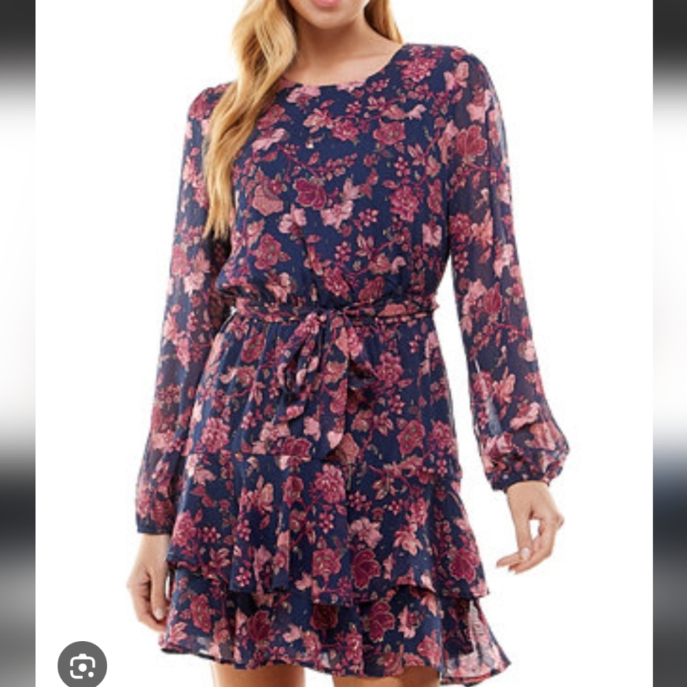 614-Floral‎ Dress in Pink and Blue